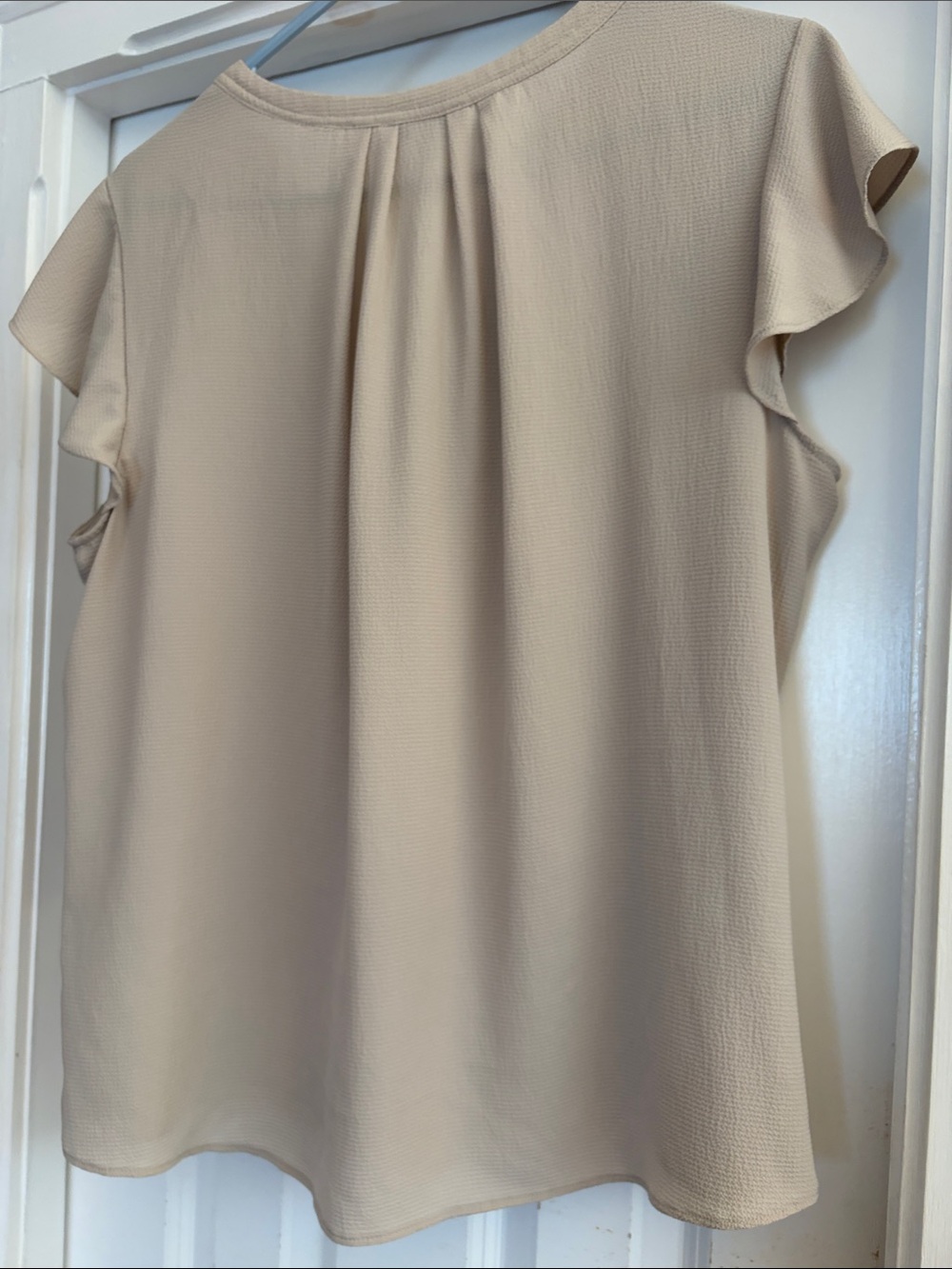 Calvin Klein Beige Split V-Neck Flutter Sleeve Top - Picture 2 of 5